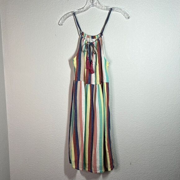 THML Multicolor Striped Drawstring Neck Tassel Cotton Mini Dress‎ Womens XS - Picture 1 of 7